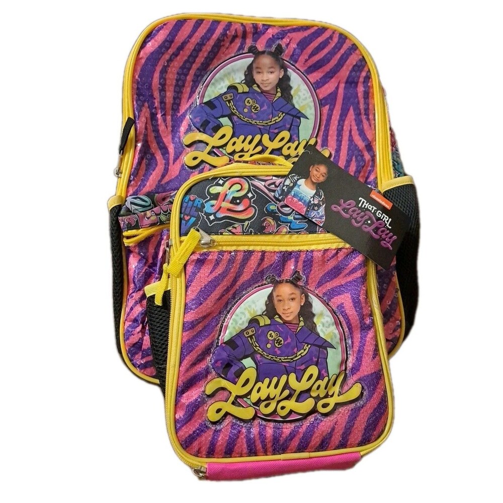 Nickelodeon That Girl Lay Lay Printed Backpack & Lunch Bag Set Purple Pink NWT